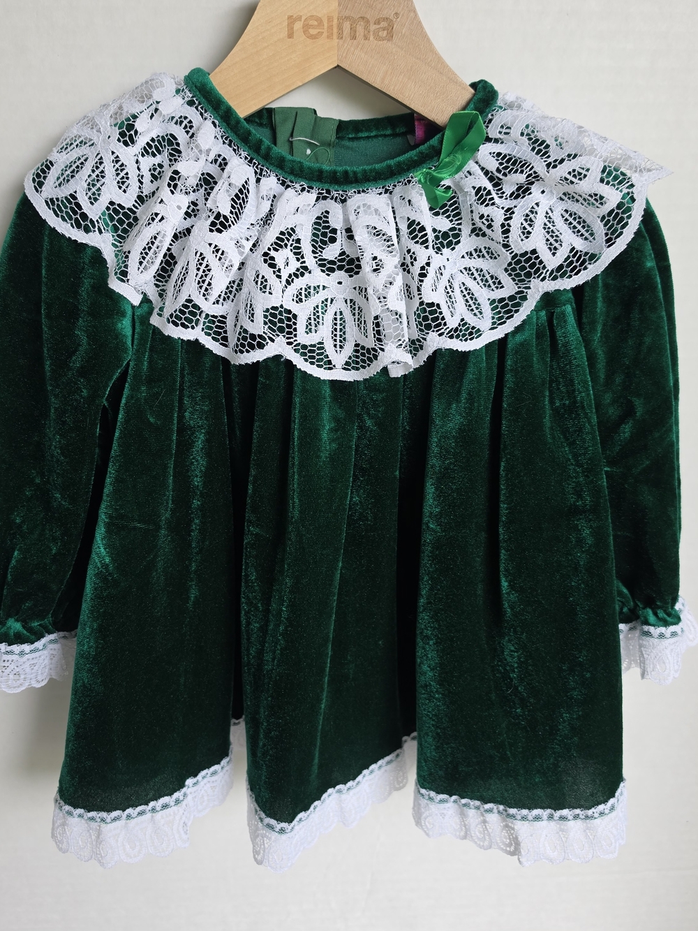 Vintage Roanna Togs Green Velvet Holiday Lace Dress Tag 2T Fits 6-12M
